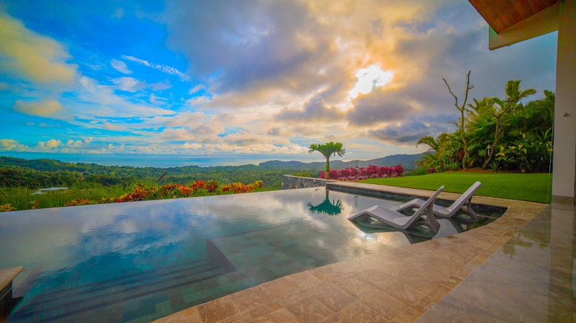 Costa Rica villa pool sunset view